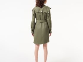 Женское платье Lacoste свободного кроя с поясом и длинным рукавом