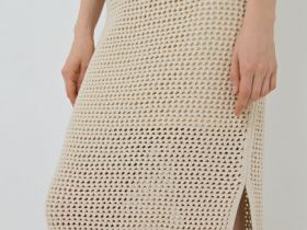 Юбка макси ажурной вязки, Бежевый