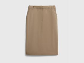 Прямая юбка миди из хлопка, Бежевый