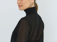 Полупрозрачный джемпер с коротким рукавом, Черный