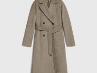 Длинное двубортное пальто с поясом, Бежевый