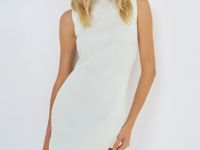 Вязаное платье в рубчик с воротником-стойкой, Белый