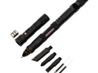 Тактическая ручка для выживания  с фонариком 11 в 1, розовая