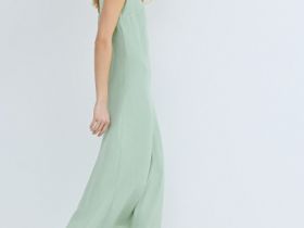 Приталенное платье из тенселя с расклешенной юбкой, Зеленый