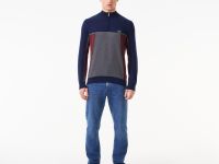 Мужской хлопковый свитер Lacoste на молнии с высоким воротом