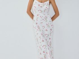 Платье с принтом и открытой спиной, Белый