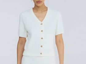 Укороченный кардиган с коротким рукавом, Белый