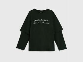 Лонгслив с принтом для девочек, Черный