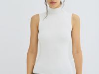 Вязаная майка с воротником-стойкой, Белый