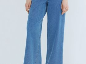 Укороченные широкие джинсы, Голубой