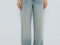 Прямые джинсы средней посадки с отворотами, Голубой