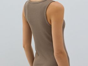 Трикотажное платье-майка в рубчик, Бежевый