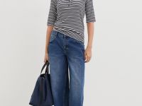 Блузка с округлым вырезом в полоску