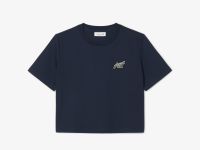 Женская хлопковая футболка свободного кроя с нашивкой Lacoste