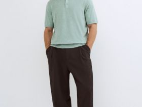 Вязаное поло с коротким рукавом, Зеленый