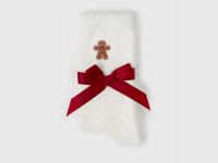 Пушистые носки с вышивкой, Белый