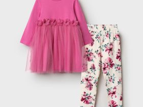Комплект детский трикотажный для девочек: платье, брюки (легинсы)
