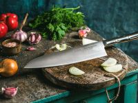 Поварской кухонный шеф-нож Samura Bamboo 24 см, сталь Aus 8, рукоять нержавеющая сталь