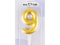 Свеча для торта с держателем MESHU "Цифра 9", 6 см, золотая, блистер
