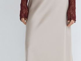 Атласная юбка миди А-силуэта, Бежевый