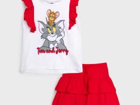 Комплект трикотажный для девочек: фуфайка (футболка), юбка-шорты