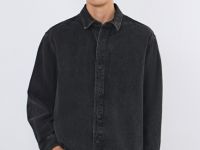 Джинсовая рубашка на пуговицах, Серый