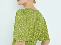 Мини-платье с принтом и рюшами, Зеленый