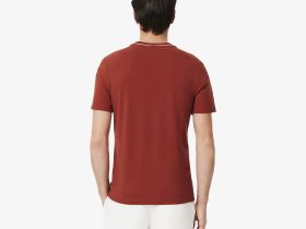 Мужская футболка Lacoste с воротником в полоску из эластичного хлопка