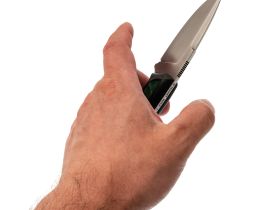 Нож Pocket Wolf Мини Тактик, сталь AUS10Co, рукоять G10, черный с зеленой вставкой, кожаные ножны