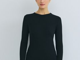 Лонгслив в рубчик, Черный