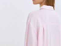 Рубашка из смесового льна в полоску, Розовый