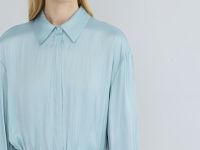 Блузка из сатина с поясом, Зеленый