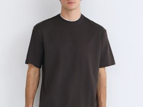 Футболка из плотного хлопка с контрастными деталями, Коричневый