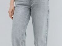 Прямые джинсы с высокой посадкой, Серый