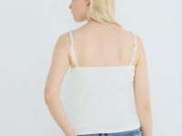 Топ в рубчик с декором из кружева, Белый