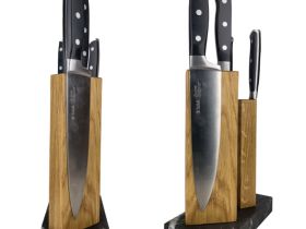 Подставка для 4 ножей магнитная Woodinhome The Twins KS040SON-ST, дуб/мрамор