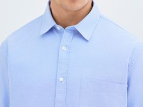Рубашка из хлопка с накладным карманом, Голубой
