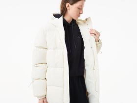 Женский длинный пуховик Lacoste с поясом
