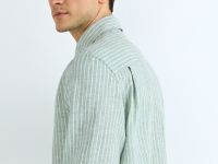 Рубашка в полоску из смесового льна, Зеленый