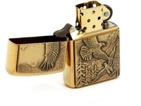 Зажигалка ZIPPO Eagles, латунь с покрытием Brushed Brass, золотистый, матовая, 36х12x56 мм