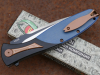 Складной нож Reptilian Корюшка-02-1, сталь VG-10, рукоять черный G10/синяя микарта