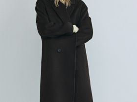 Длинное двубортное пальто из шерсти, Коричневый