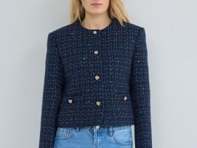Укороченный жакет из твида, Синий
