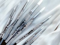 Кисть синтетика №0 круглая Roubloff "1Wt14" ручка фигурная пёстрая белая с черным кончиком, глянцева