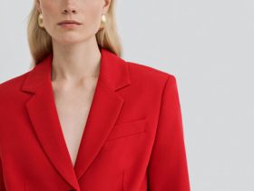 Однобортный приталенный жакет, Красный