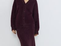 Кардиган из пушистой пряжи на пуговицах, Фиолетовый