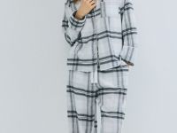 Пижамная рубашка в клетку из фланели, Серый