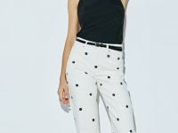 Прямые джинсы в горошек, Бежевый