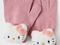 Розовые перчатки с пушистой аппликацией Hello Kitty для девочки Глория Джинс