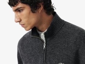 Мужской шерстяной свитер Lacoste на молнии с высоким воротом